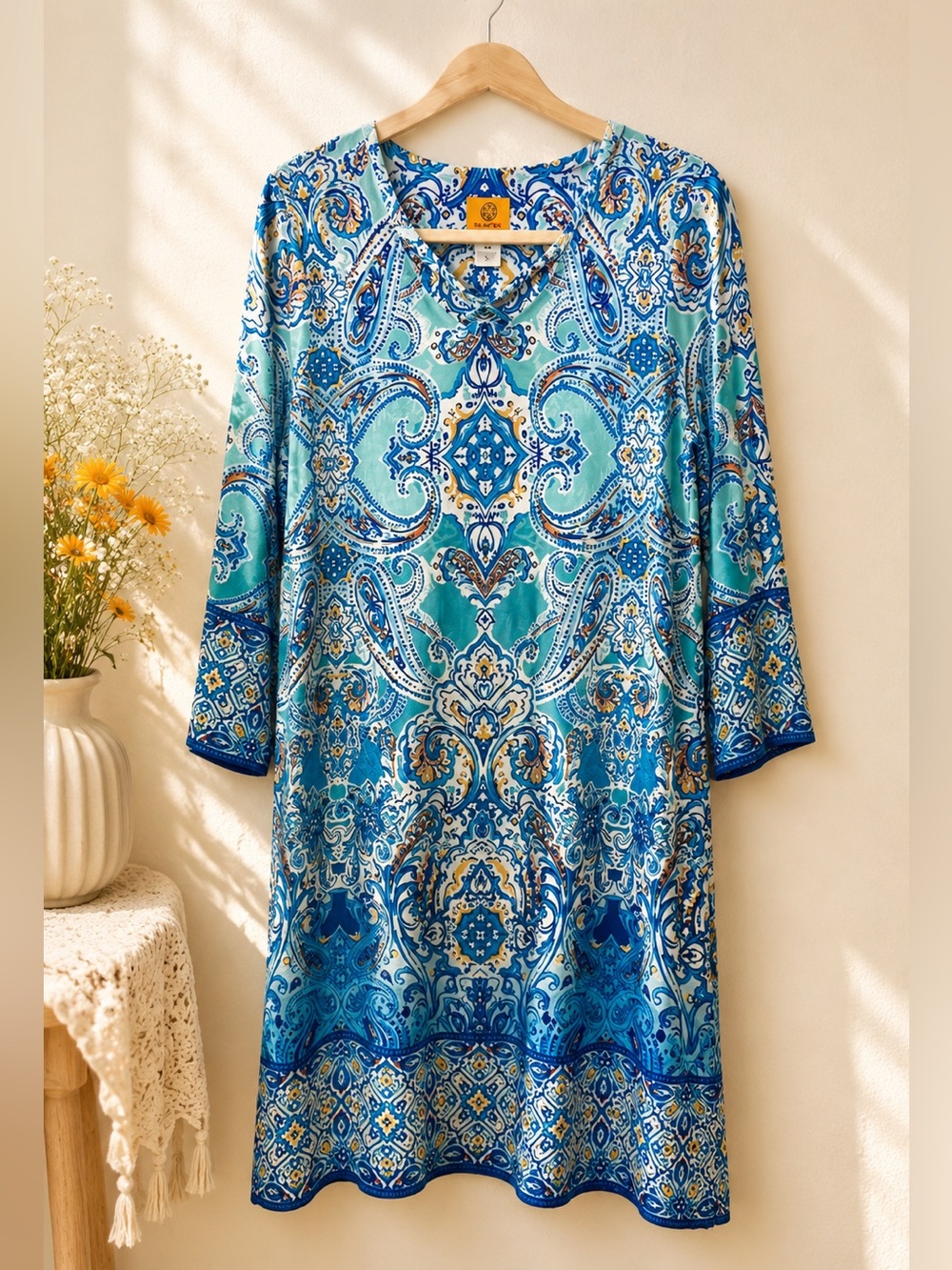 Ruby Rd. Blue Paisley-Print Long Sleeve Dress